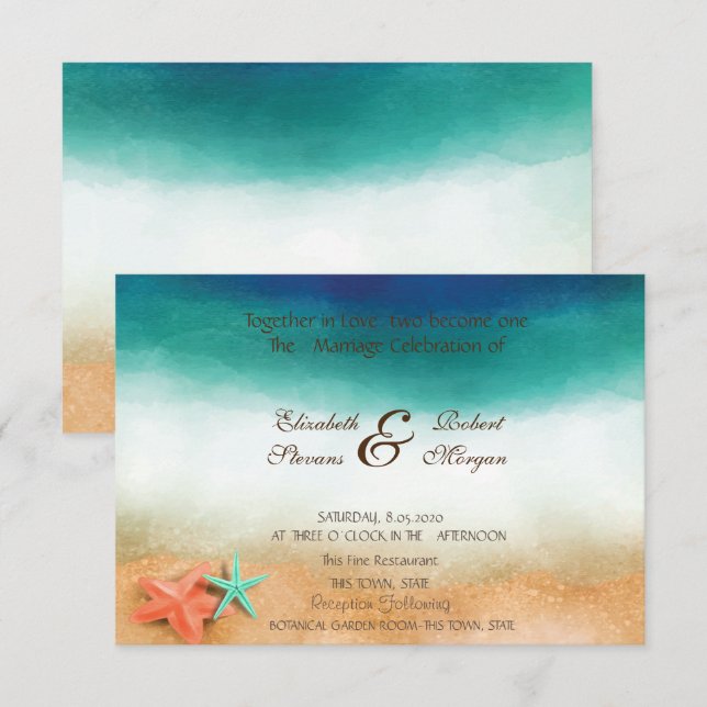 Beach Wedding Starfish Wedding Invitation (Front/Back)