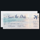Beach Wedding Sunset Boarding Pass Save the Date Announcement<br><div class="desc">A boarding pass plane ticket beach destination wedding save the date card with a beautiful sunset on a sandy ocean beach with turquoise waters. Click “Customize” for advanced exiting of the design such as changing text colour, font, and placement, and card background and airplane colour. Contact me for coordinating items...</div>