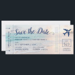 Beach Wedding Sunset Boarding Pass Save the Date Announcement<br><div class="desc">A boarding pass plane ticket beach destination wedding save the date card with a beautiful sunset on a sandy ocean beach with turquoise waters. Click “Customize” for advanced exiting of the design such as changing text colour, font, and placement, and card background and airplane colour. Contact me for coordinating items...</div>