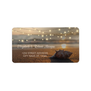 Beach  Wedding Sunset Seashell Label