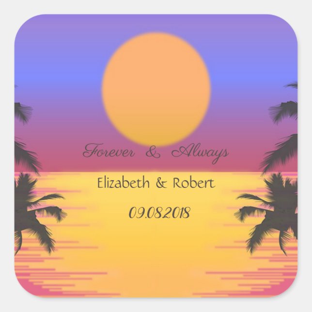 Beach Wedding Sunset Square Sticker (Front)