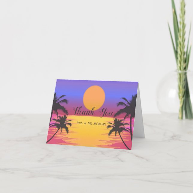 Beach  Wedding Sunset Thank You Card (Front)