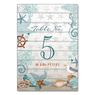 Beach Wedding   Table name settings   Tablecard Number