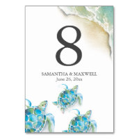 Beach Wedding Table Number Cards Sea Turtle