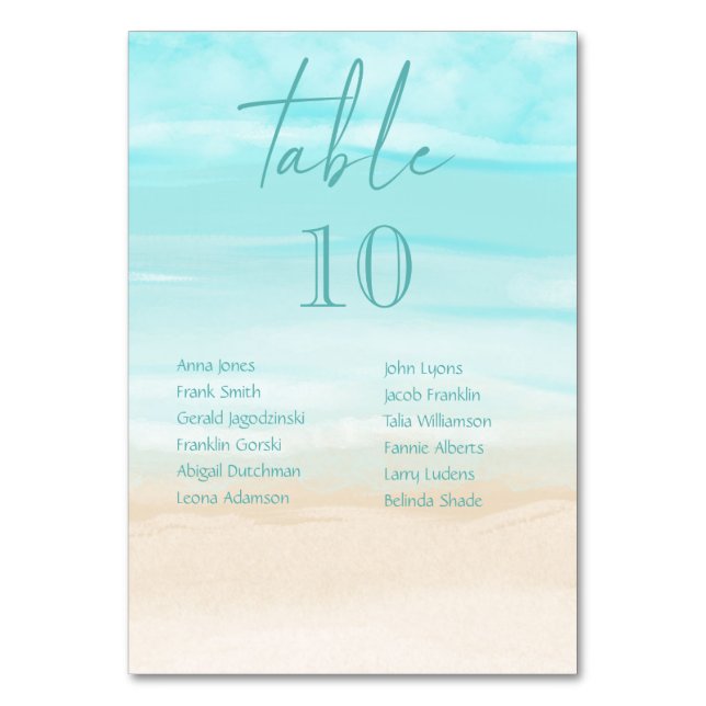 Beach Wedding Table Numbers With Guest Names (Front)