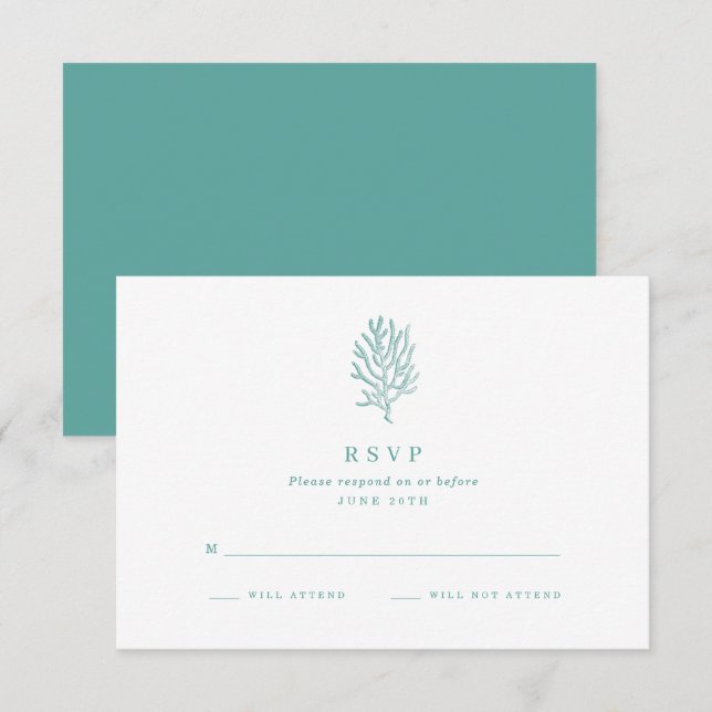 Beach Wedding Teal Coastal Coral RSVP (Front/Back)