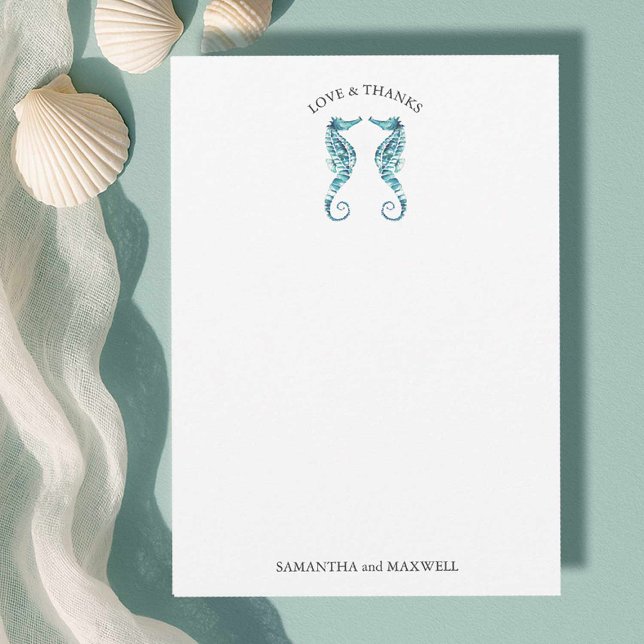 Beach Wedding Thank You Card Seahorses (Beach wedding looks watercolor seahorses art by Victoria Grigaliunas of Do tell A Belle)
