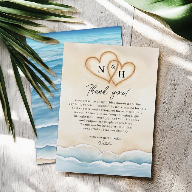 Beach Wedding Thank You Card with Ocean Waves (Beach Wedding Thank You Card)