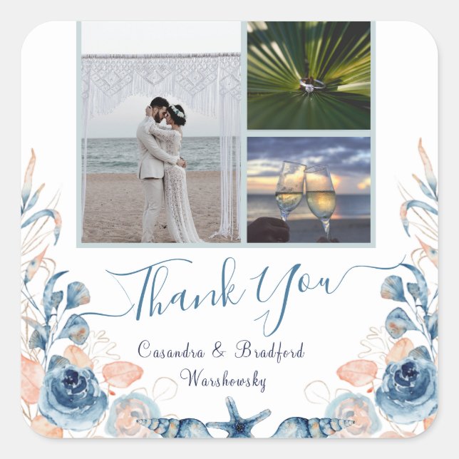 Beach Wedding Thank You sticker (Front)