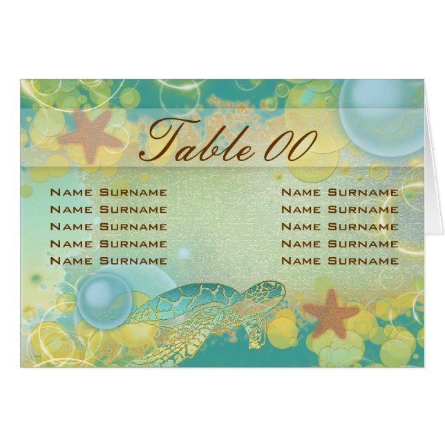 Beach wedding theme ~ table seating folded card (Front Horizontal)