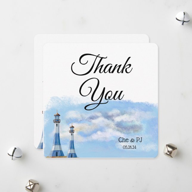 Beach Wedding Theme Thank You Postcard (Front/Back In Situ)