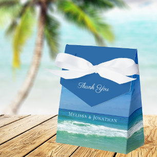 Beach Wedding Tropical Ocean Waves Modern Blue Favor Box