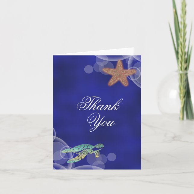 Beach wedding turtle "thank you" thank you card (Front)