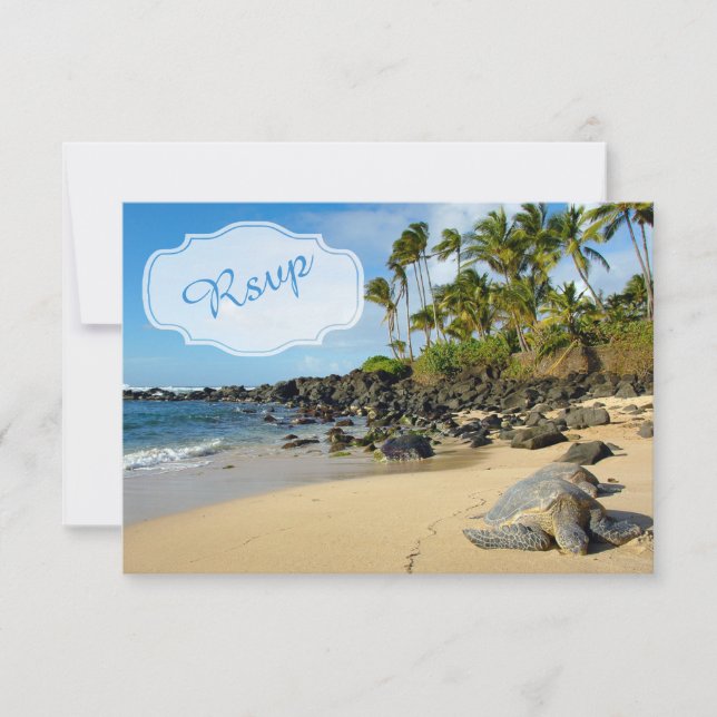 Beach Wedding | Turtles | Ocean | Palms | RSVP Card (Front)