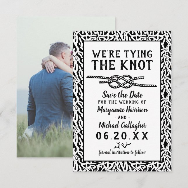 Beach Wedding Tying the Knot Coral Modern Photo Save The Date (Front/Back)