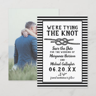 Beach Wedding Tying the Knot Modern Stripes Photo Save The Date