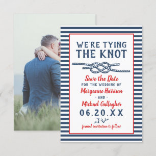 Beach Wedding Tying the Knot Nautical Stripe Photo Save The Date