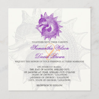 Beach Wedding Vintage Mollusk Shell Purple Invitation
