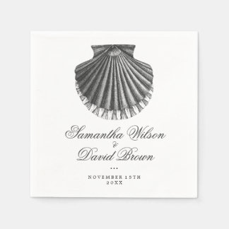 Beach Wedding Vintage Scallop Shell Charcoal Napkin
