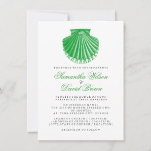 Beach Wedding Vintage Scallop Shell Green Invitation