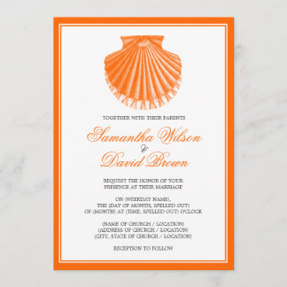 Beach Wedding Vintage Scallop Shell Orange Invitation