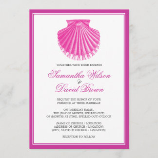 Beach Wedding Vintage Scallop Shell Pink Invitation
