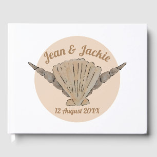 Beach Wedding Watercolor Sea Shells Guest Book
