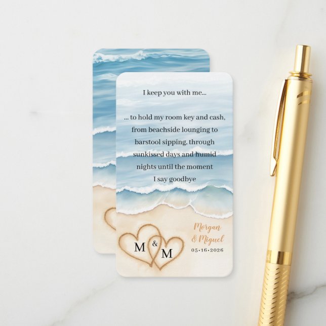 Beach Wedding Welcome Bag Room Key Holder Card (Front/Back In Situ)