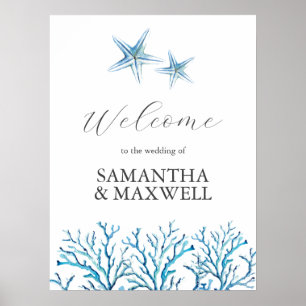 Beach Wedding Welcome Sign Watercolor Starfish