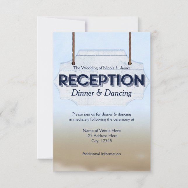 Beach Wedding White Wood Sign Reception Card (Front)