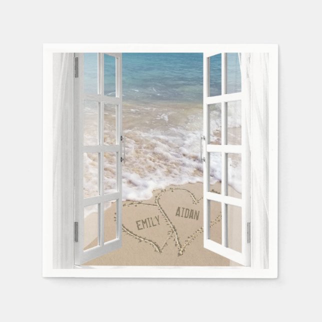 Beach Wedding  window with hearts Napkin (Front)