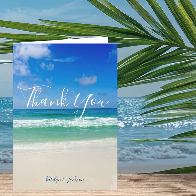 Beach Wedding with Honeymoon Photo Inside Thank You Card (Creator Uploaded)