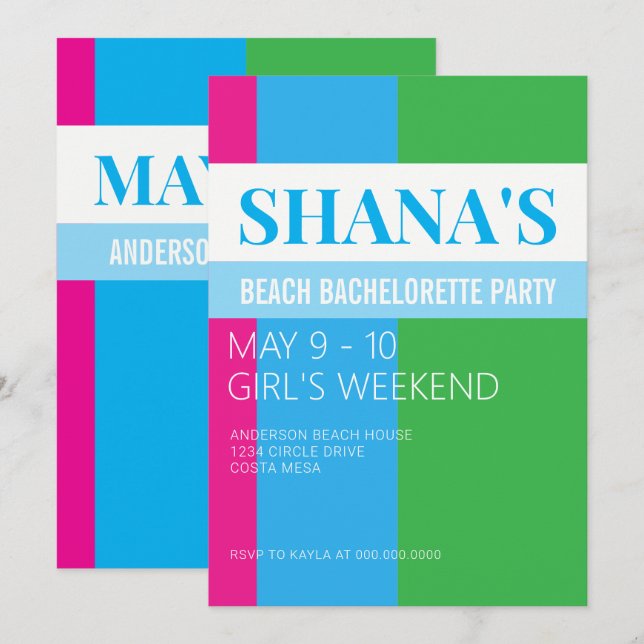 Beach Weekend Bachelorette Party  Invitation (Front/Back)