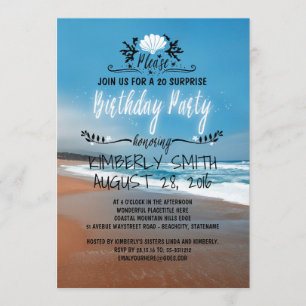 Beach Whimsical and Blue Seaside Birthday Party Invitation