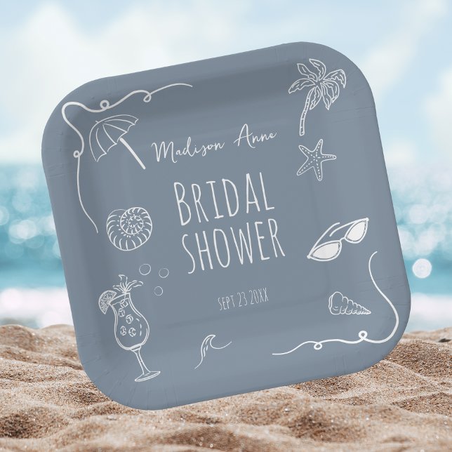 Beach Whimsical Doodle Illustrations Bridal Shower Paper Plate (Creator Uploaded)