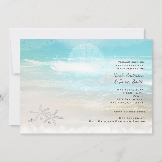 Beach White Starfish Elegant Summer Invitations (Front)