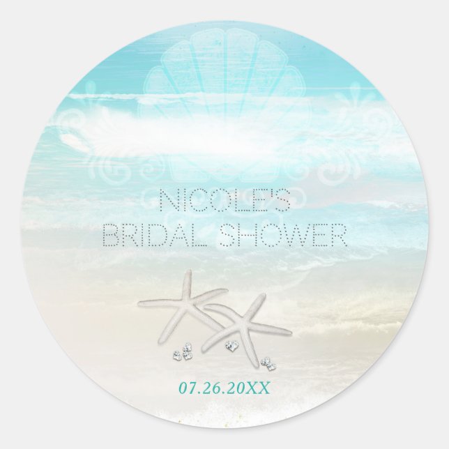 Beach White Starfish Elegant Summer Party Favour Classic Round Sticker (Front)