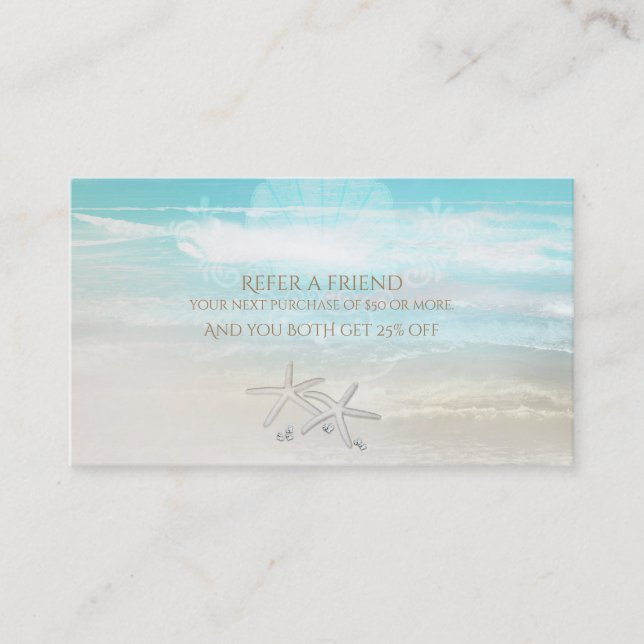 Beach White Starfish Elegant Summer Refer a Friend Referral Card (Front)