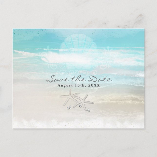 Beach White Starfish Elegant Summer Save the Date Announcement Postcard (Front)
