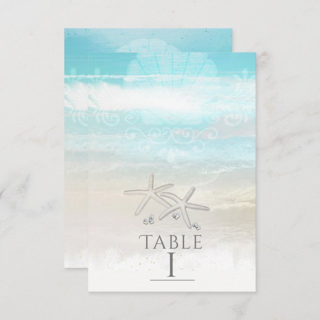 Beach White Starfish Elegant Summer Table Number (Front/Back)