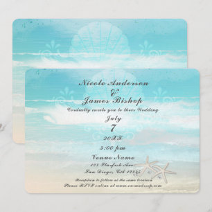 Beach White Starfish Elegant Summer Wedding Invitation