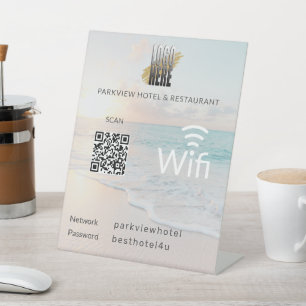 Beach Wifi Network Details with QR Code Logo  Pedestal Sign