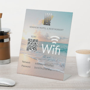 Beach Wifi  QR Code Logo  Network Password Pedestal Sign