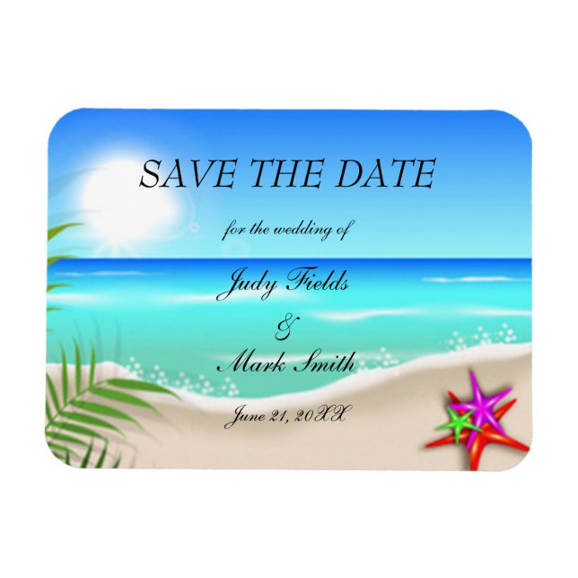 Beach With Colourful Starfish Save The Date Magnet (Horizontal)