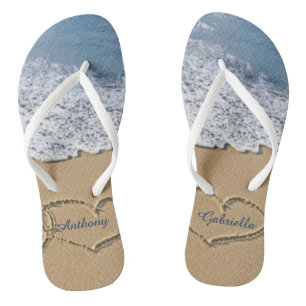Beach With Hearts In Sand Personalized Flip Flops