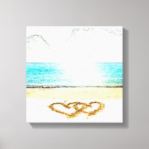 Beach with love heart in sand canvas print