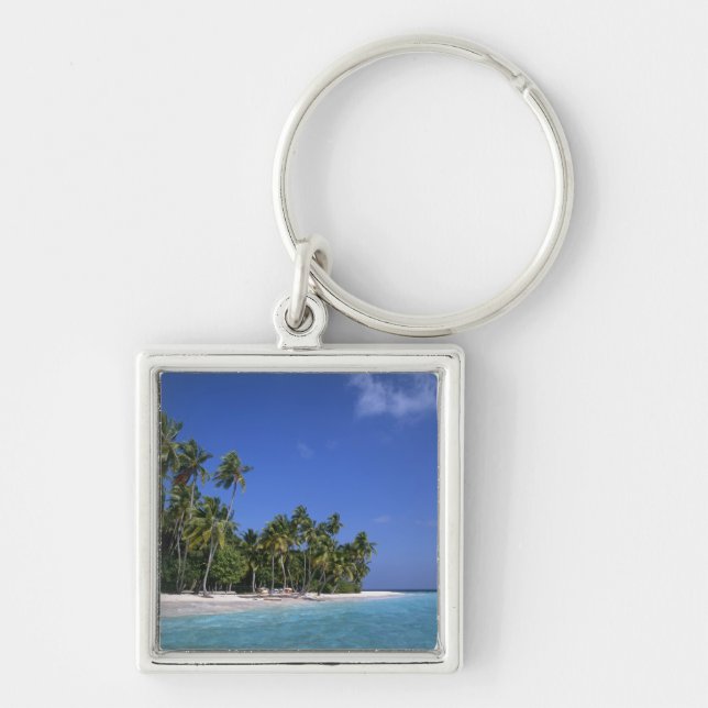 Beach with palm trees, Maldives Keychain (Front)