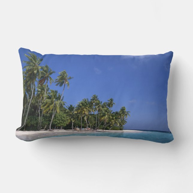 Beach with palm trees, Maldives Lumbar Pillow (Front)