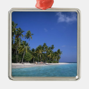 Beach with palm trees, Maldives Metal Ornament
