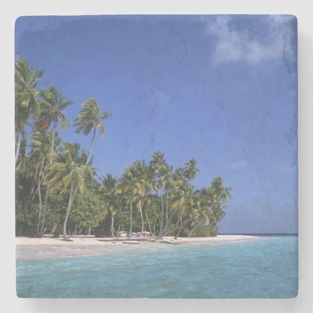 Beach with palm trees, Maldives Stone Coaster (Front)